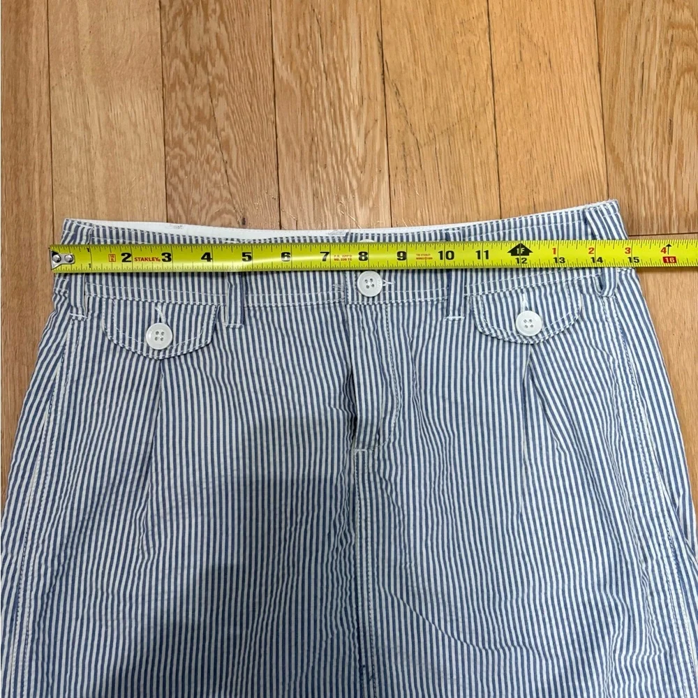 Anthropologie Paper Boy Blue & White Pinstripe Seersucker Mini Skirt Size 4